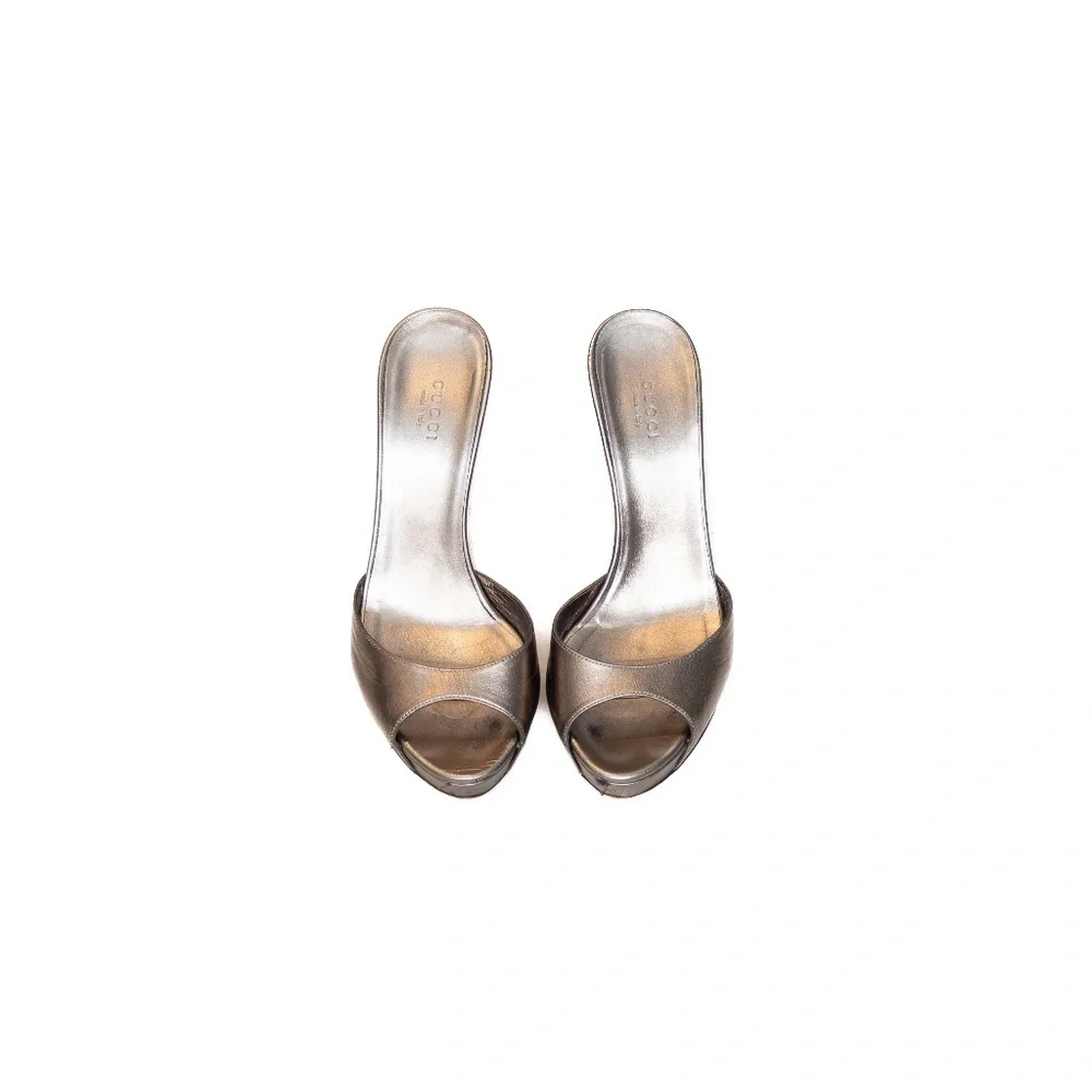 Gucci Metallic Bronze Leather Bamboo‎ Heel Mules – Size 37.5 / US 7.5 - Picture 5 of 8